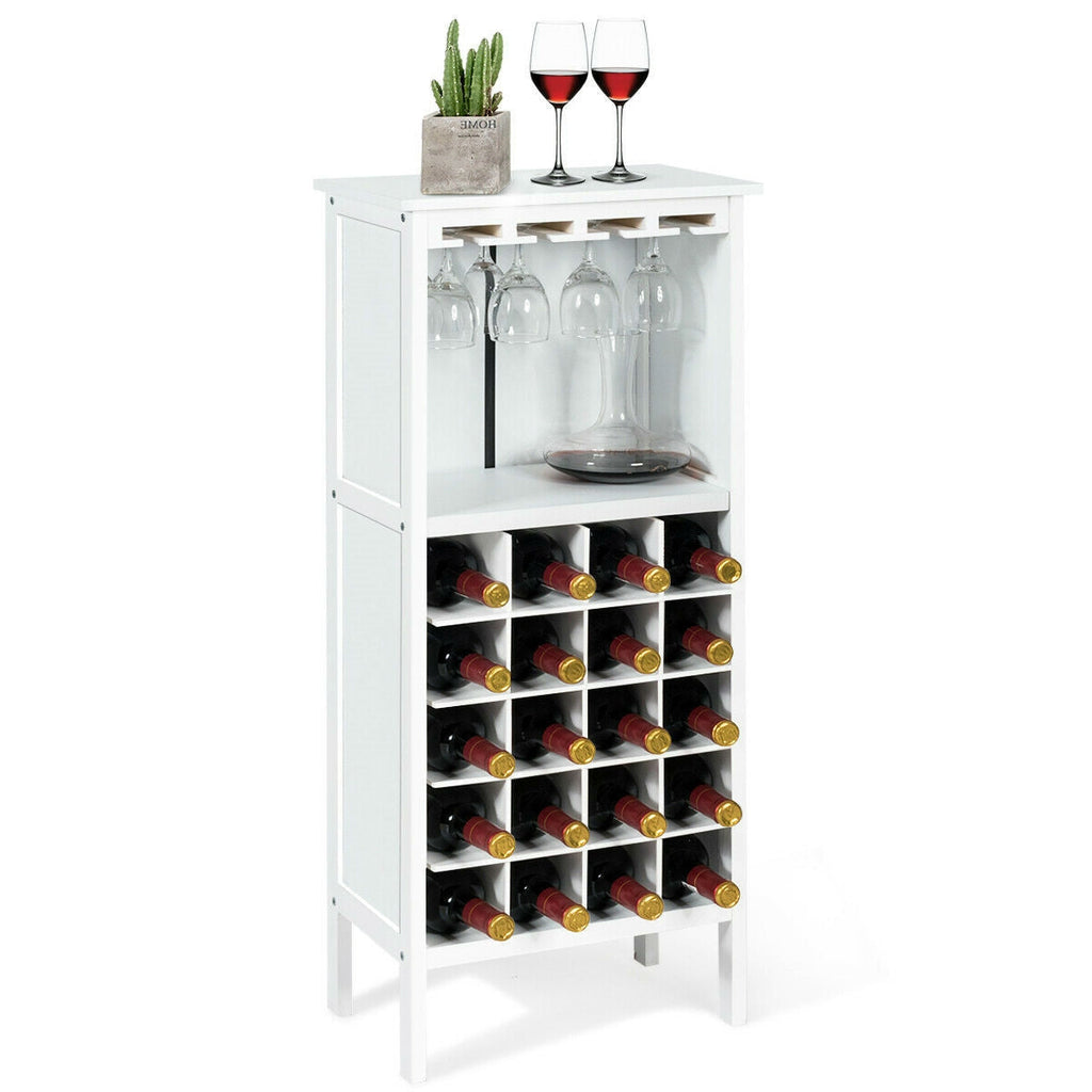 20 Bottles White Wood Storage Wine Rack Glass Cabinet