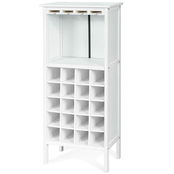 20 Bottles White Wood Storage Wine Rack Glass Cabinet - Deals Kiosk