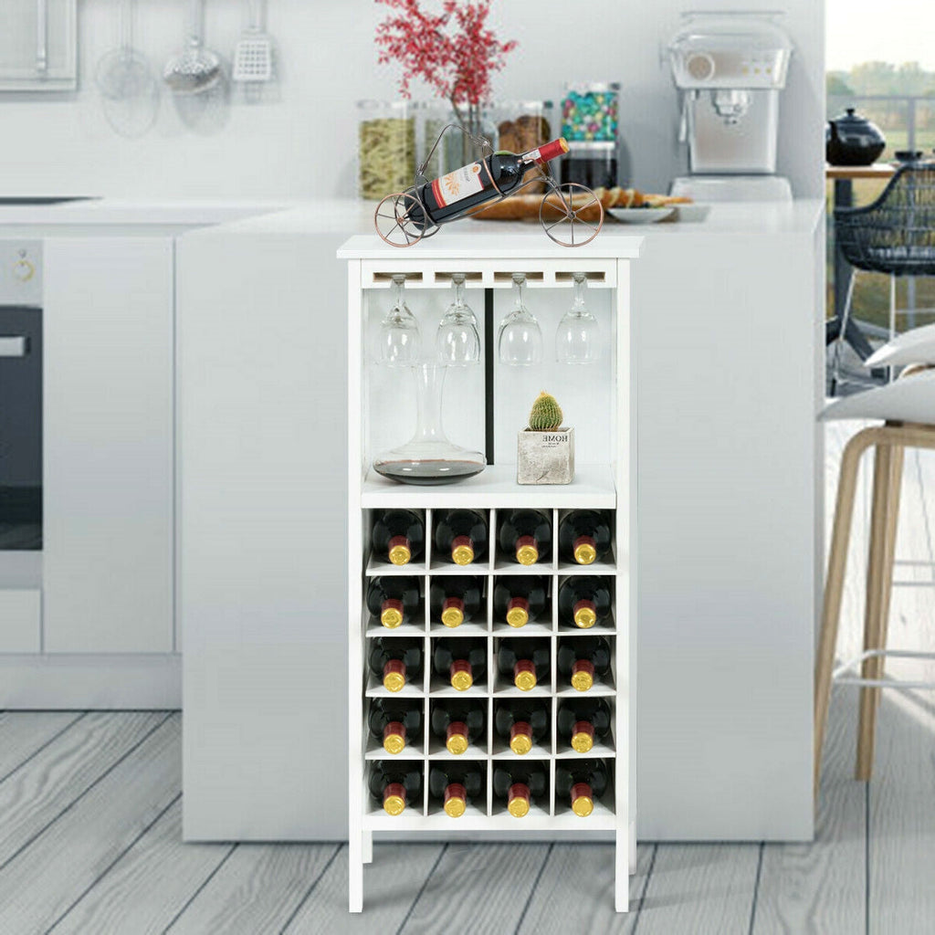 20 Bottles White Wood Storage Wine Rack Glass Cabinet - Deals Kiosk