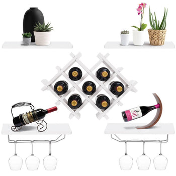 White 5-Piece Wall Mounted Wine Rack Set with Storage Shelves - Deals Kiosk