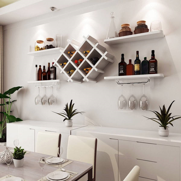 White 5-Piece Wall Mounted Wine Rack Set with Storage Shelves - Deals Kiosk