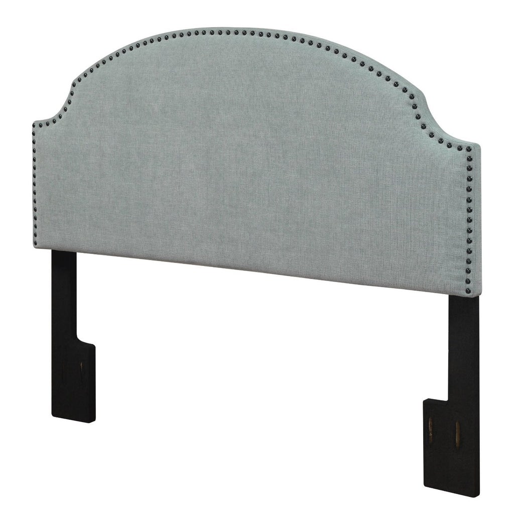 Full / Queen size Nailhead Upholstered Headboard in Soft Turquoise Linen Fabric