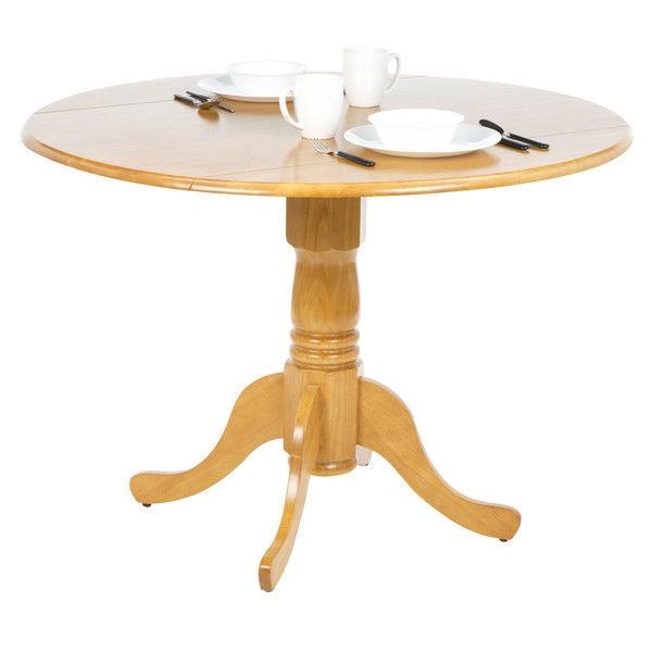 Round 42-inch Drop-Leaf Dining Table in Oak Wood Finish - Deals Kiosk