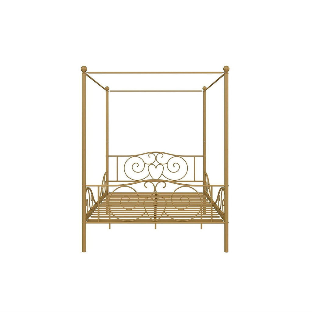 Full size Heavy Duty Metal Canopy Bed Frame in Gold Finish - Deals Kiosk