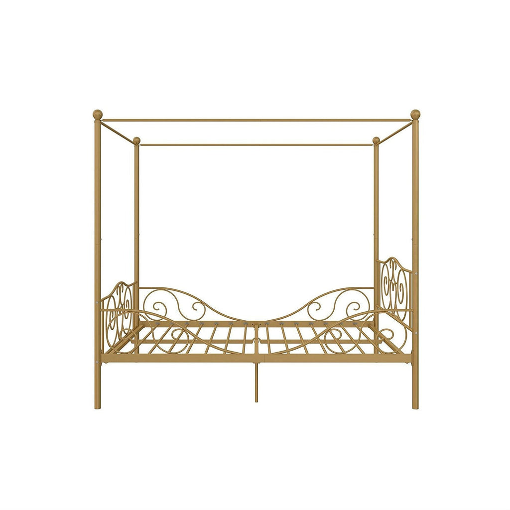 Full size Heavy Duty Metal Canopy Bed Frame in Gold Finish - Deals Kiosk