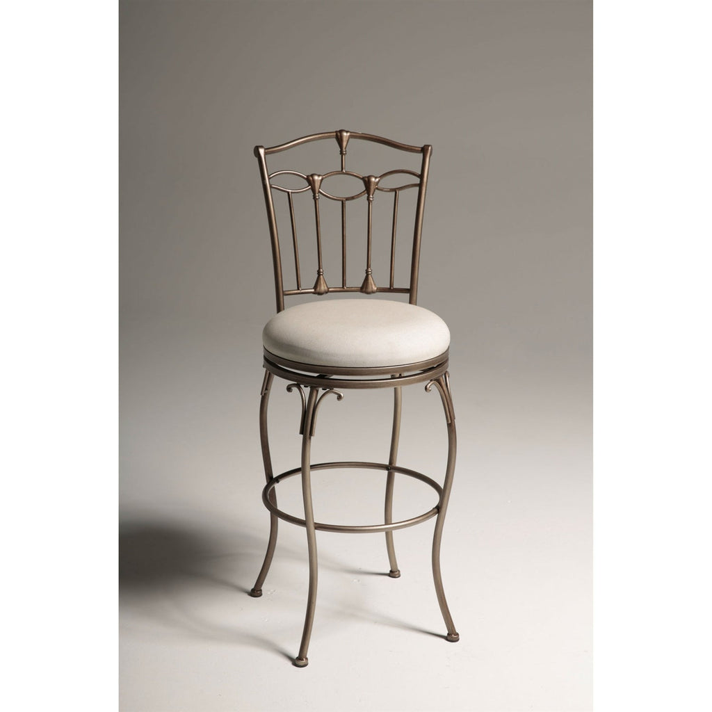 Brushed Bronze 30-inch Metal Bar Stool with Ivory Linen Fabric Swivel Seat