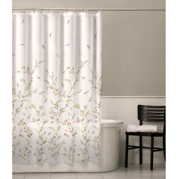 Floral Dragonfly Polyester Machine Washable Shower Curtain - Deals Kiosk
