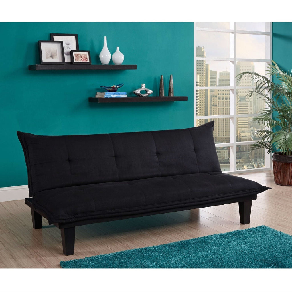 Black Microfiber Click-Clack Sleeper Sofa Bed Futon Lounger - Deals Kiosk