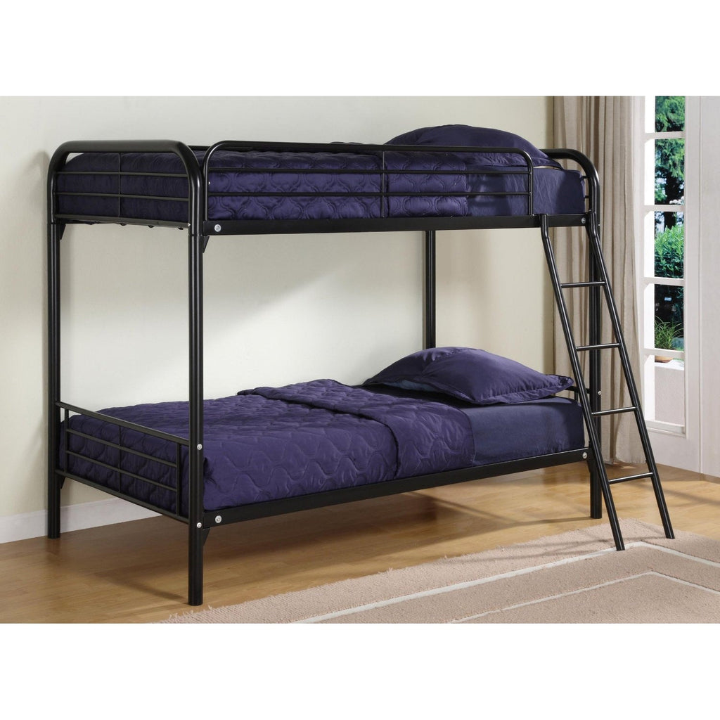 Twin over Twin Bunk Bed with Ladder in Black Metal - Deals Kiosk
