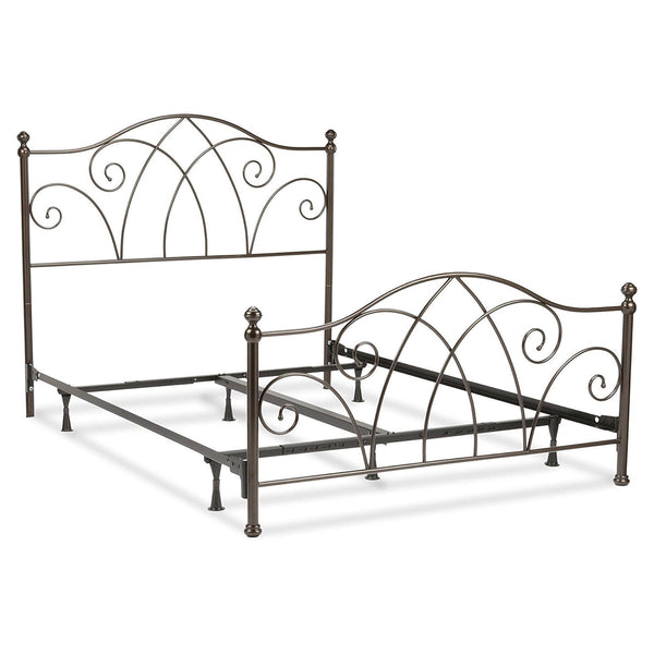 Full size Complete Elegant Metal Bed Frame with Spiral Pattern Headboard and Footboard