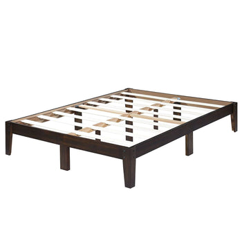 Full size Solid Wood Platform Bed Frame in Dark Brown Finish - Deals Kiosk