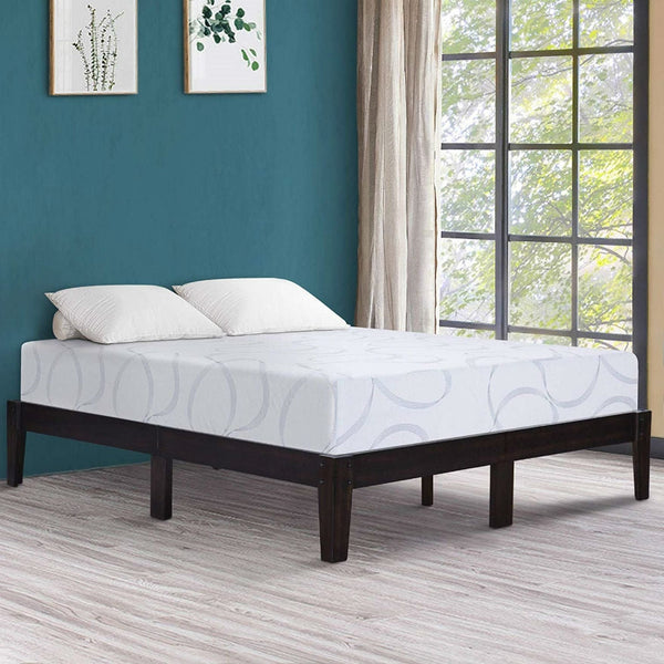 Full size Solid Wood Platform Bed Frame in Dark Brown Finish - Deals Kiosk