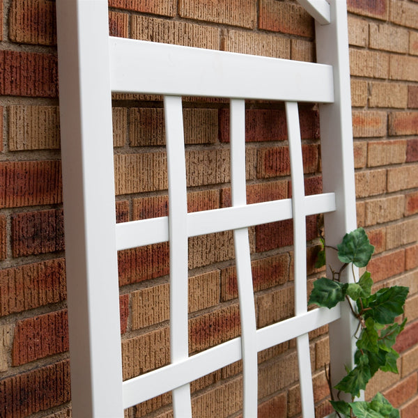 6 Ft White Vinyl Garden Trellis with Arch Top with Ground Mount Anchors - Deals Kiosk
