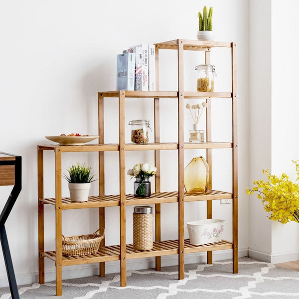 Bamboo Wood 5-Tier Versatile Bookcase Plant Stand Storage Rack - Deals Kiosk