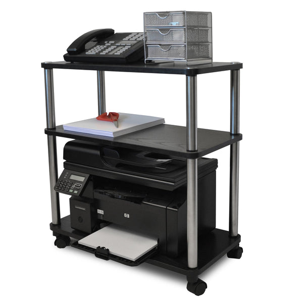3-Shelf Mobile Home Office Caddy Printer Stand Cart in Black - Deals Kiosk