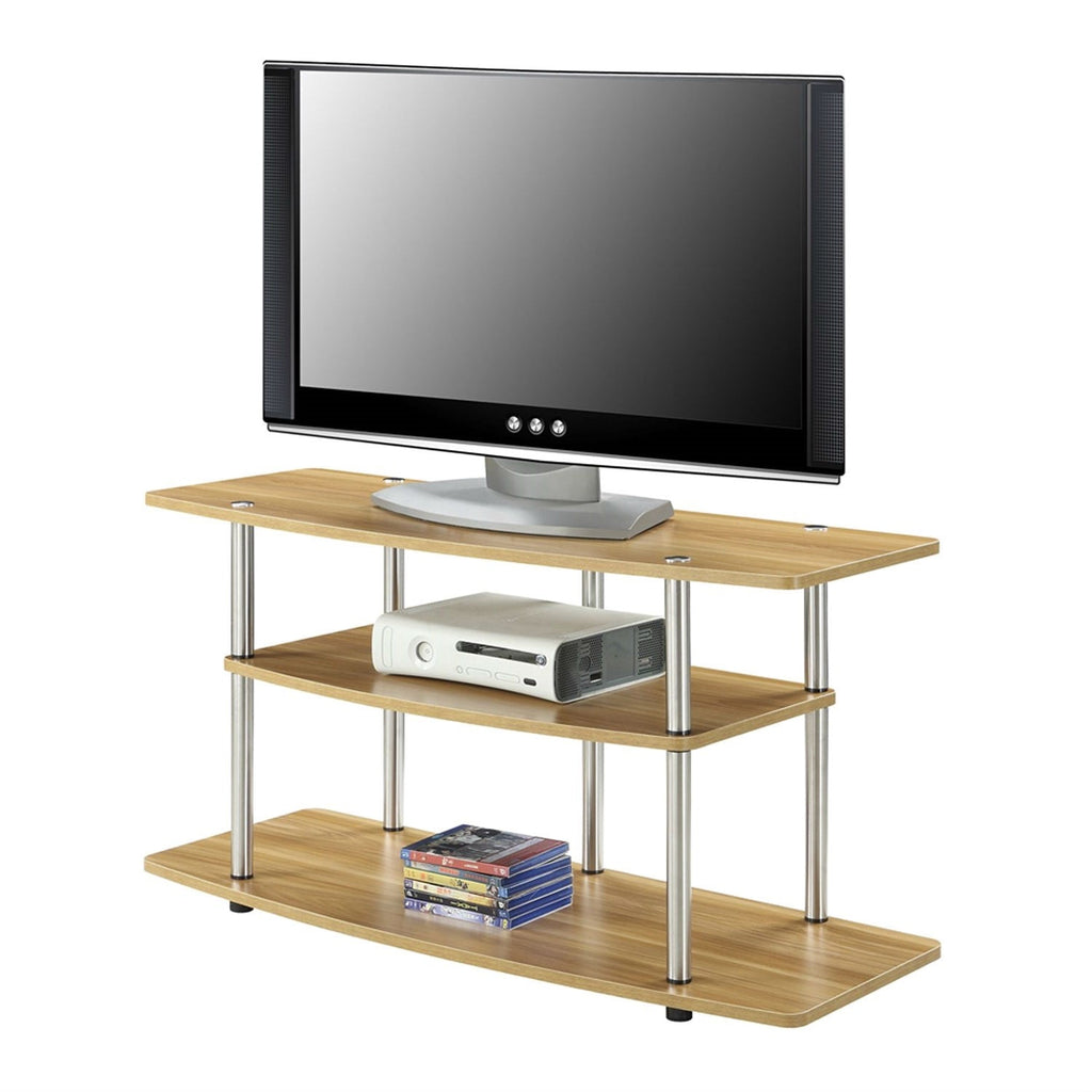 Modern Wood Metal TV Stand Entertainment Center in Light Oak Finish - Deals Kiosk