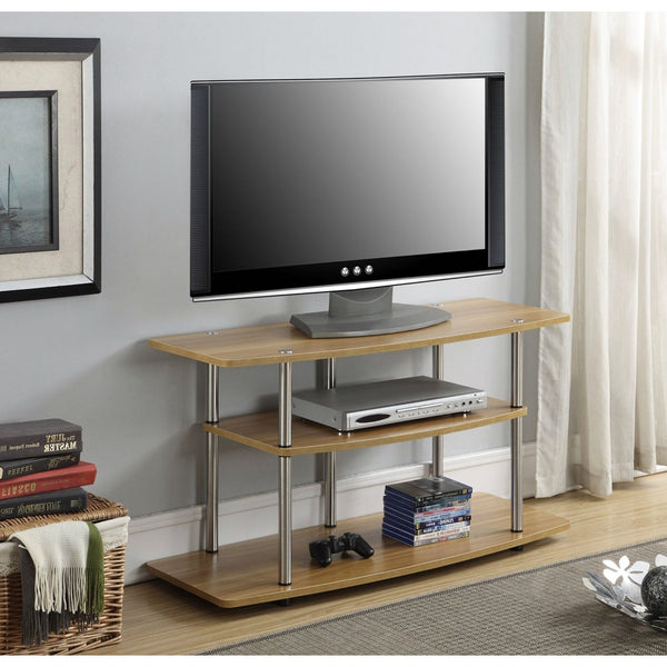 Modern Wood Metal TV Stand Entertainment Center in Light Oak Finish - Deals Kiosk