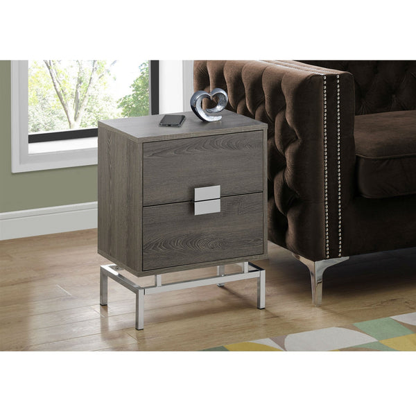 24in Modern 2 Drawer End Table Night Stand Wood Chrome Legs Dark Taupe - Deals Kiosk