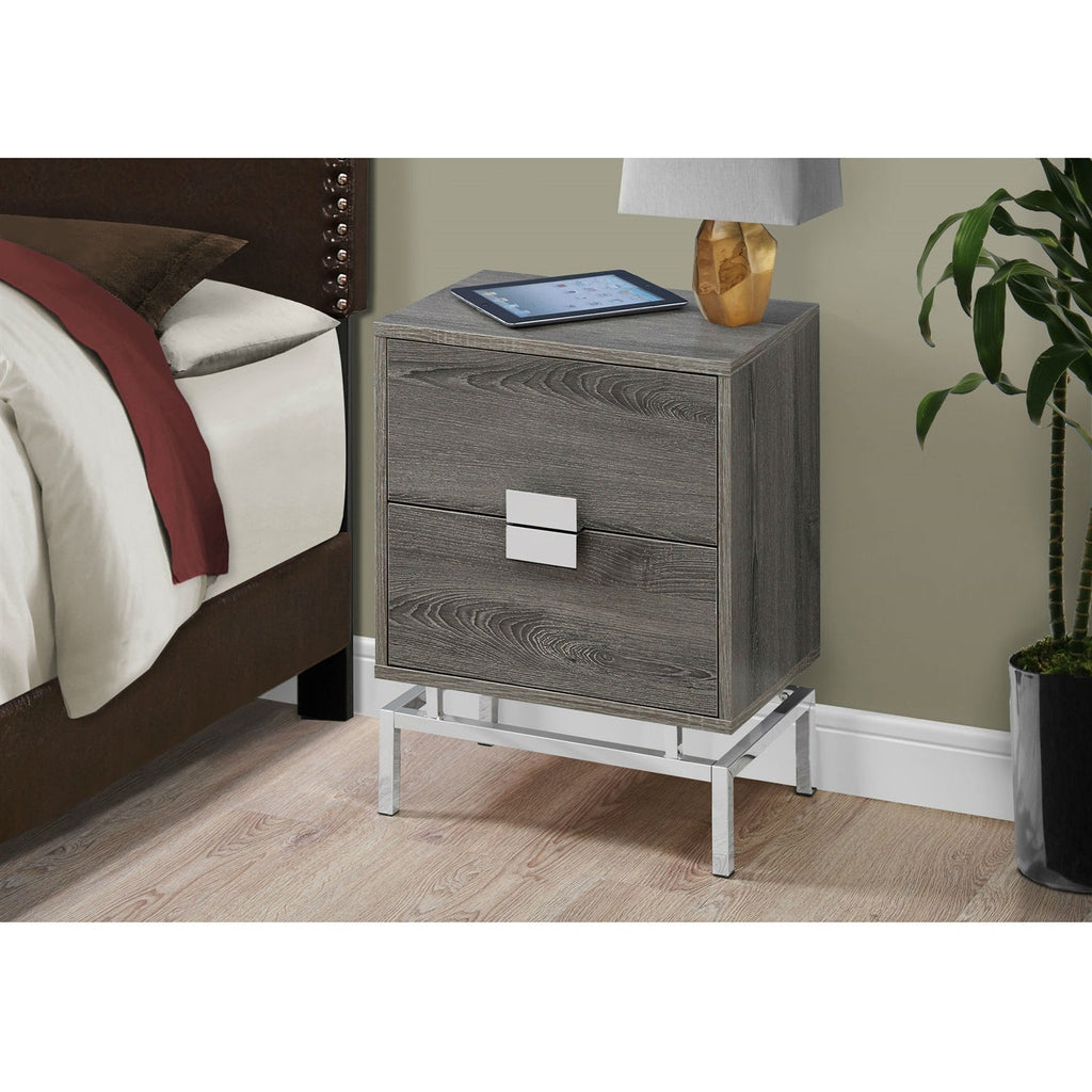 24in Modern 2 Drawer End Table Night Stand Wood Chrome Legs Dark Taupe - Deals Kiosk