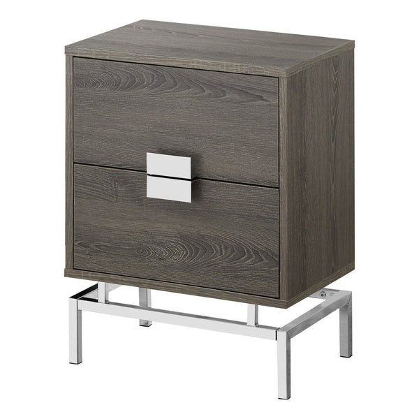 24in Modern 2 Drawer End Table Night Stand Wood Chrome Legs Dark Taupe - Deals Kiosk