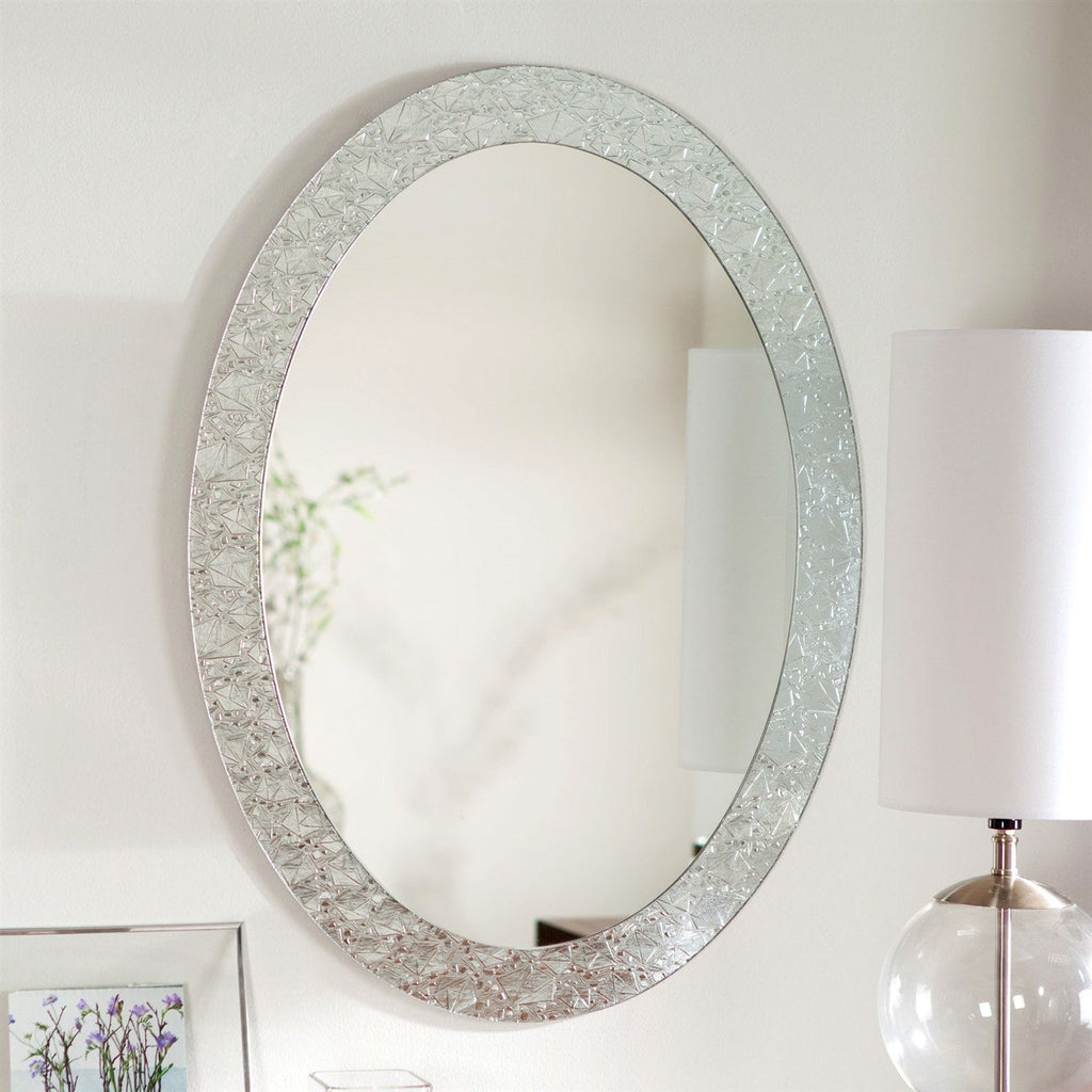 Oval Frame-less Bathroom Vanity Wall Mirror with Elegant Crystal Look Border - Deals Kiosk