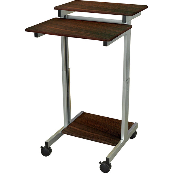 24-inch Steel Frame Standing Computer Desk on Wheels in Dark Walnut