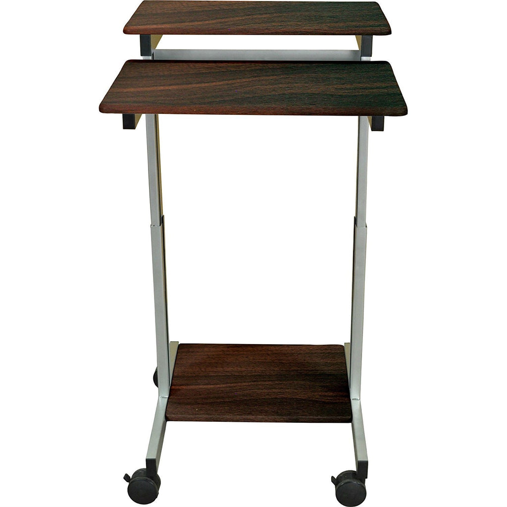 24-inch Steel Frame Standing Computer Desk on Wheels in Dark Walnut - Deals Kiosk