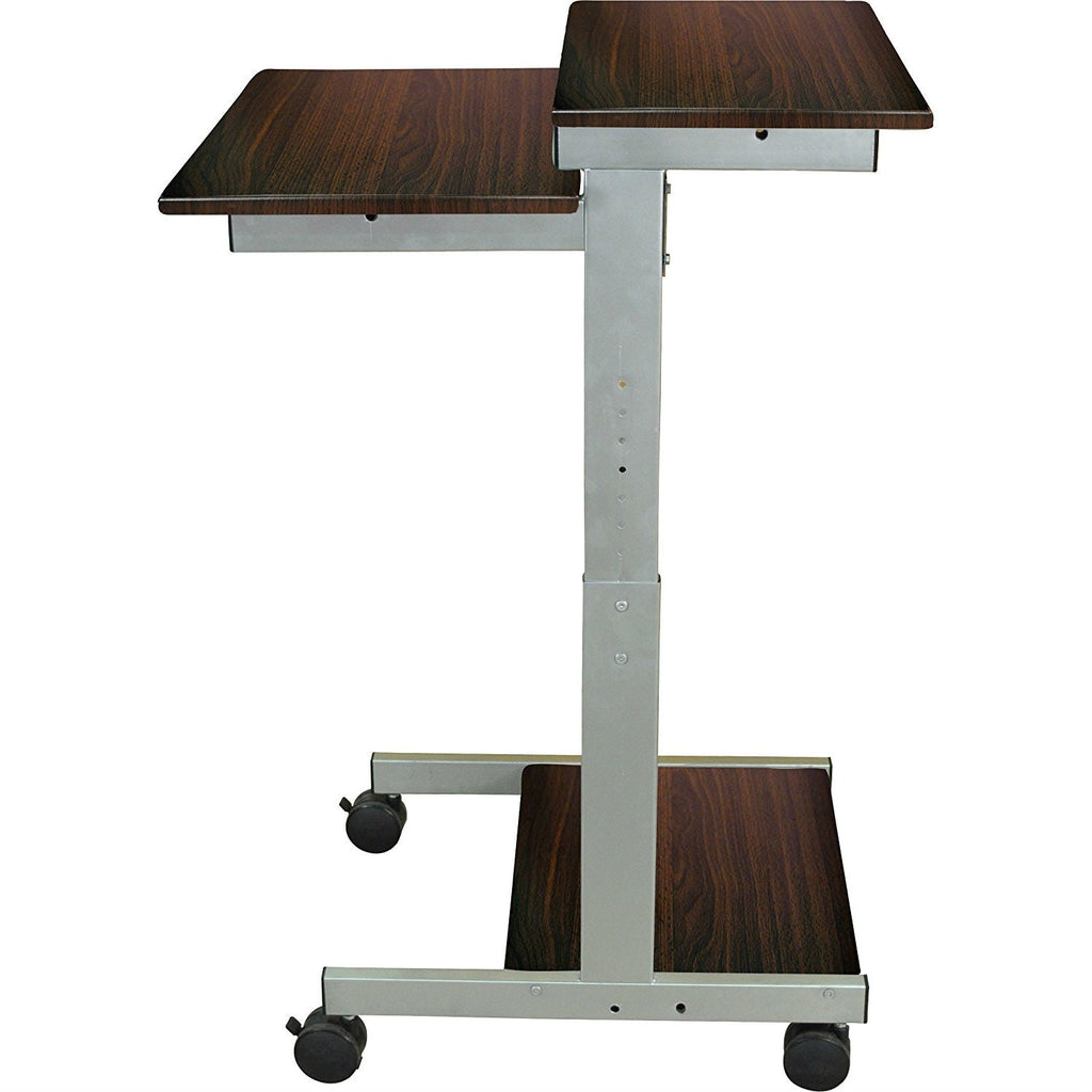 24-inch Steel Frame Standing Computer Desk on Wheels in Dark Walnut - Deals Kiosk