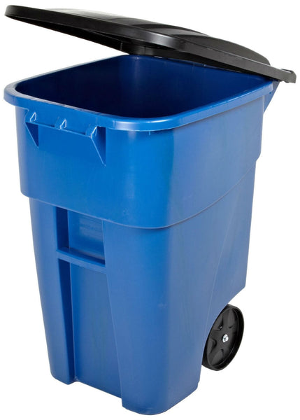50 Gallon Blue Commercial Heavy-Duty Rollout Trash Can Waste/Utility Container - Deals Kiosk