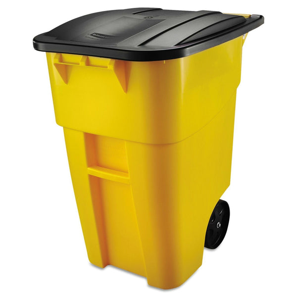 50 Gallon Yellow Commercial Heavy-Duty Trash Can with Black Lid - Deals Kiosk