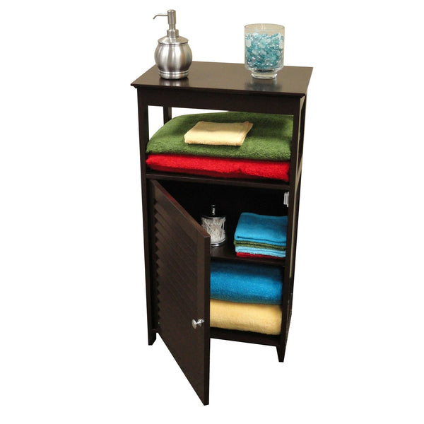 Modern Bathroom Floor Cabinet Free Standing Storage Unit in Espresso Wood Finish - Deals Kiosk