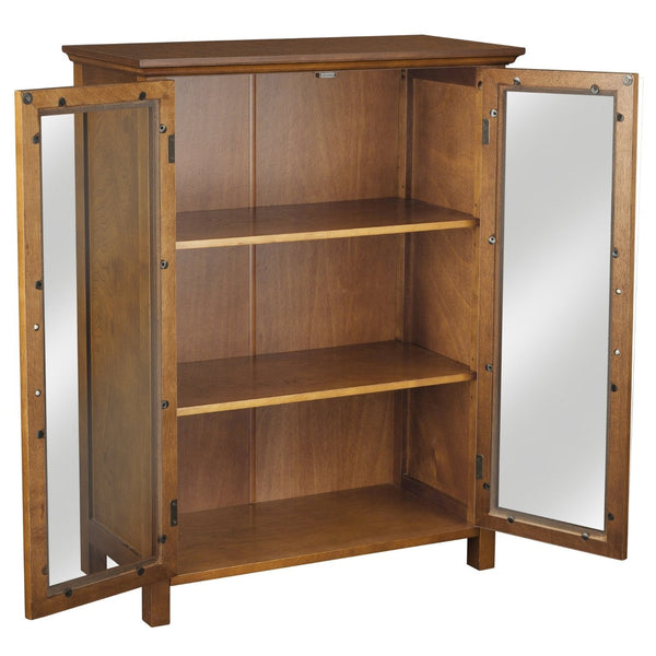 Oak Finish Bathroom Floor Cabinet with 2 Glass Doors & Storage Shelves - Deals Kiosk