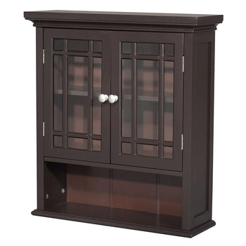 Dark Espresso 2-Door Bathroom Wall Cabinet with Open Shelf - Deals Kiosk