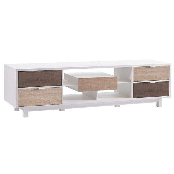 Modern 70-inch White TV Stand Entertainment Center with Natural Wood Accents - Deals Kiosk