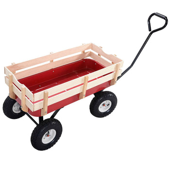 Sturdy Red Wood Panel Garden Cart Wagon - Deals Kiosk
