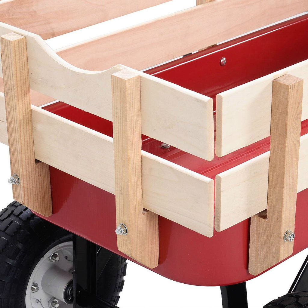 Sturdy Red Wood Panel Garden Cart Wagon - Deals Kiosk