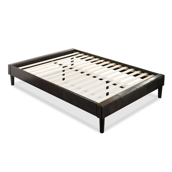 King size Contemporary Faux Leather Upholstered Platform Bed Frame with Wood Slats - Deals Kiosk