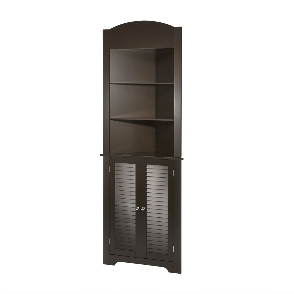 Espresso Bathroom Linen Tower Corner Towel Storage Cabinet with 3 Open Shelves - Deals Kiosk