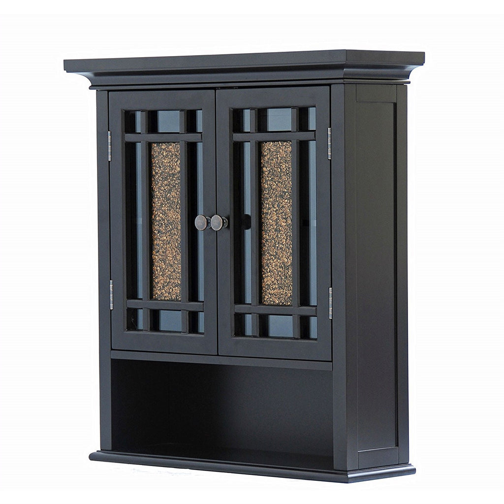 Espresso Bathroom Wall Cabinet with Amber Mosaic Glass Accents - Deals Kiosk
