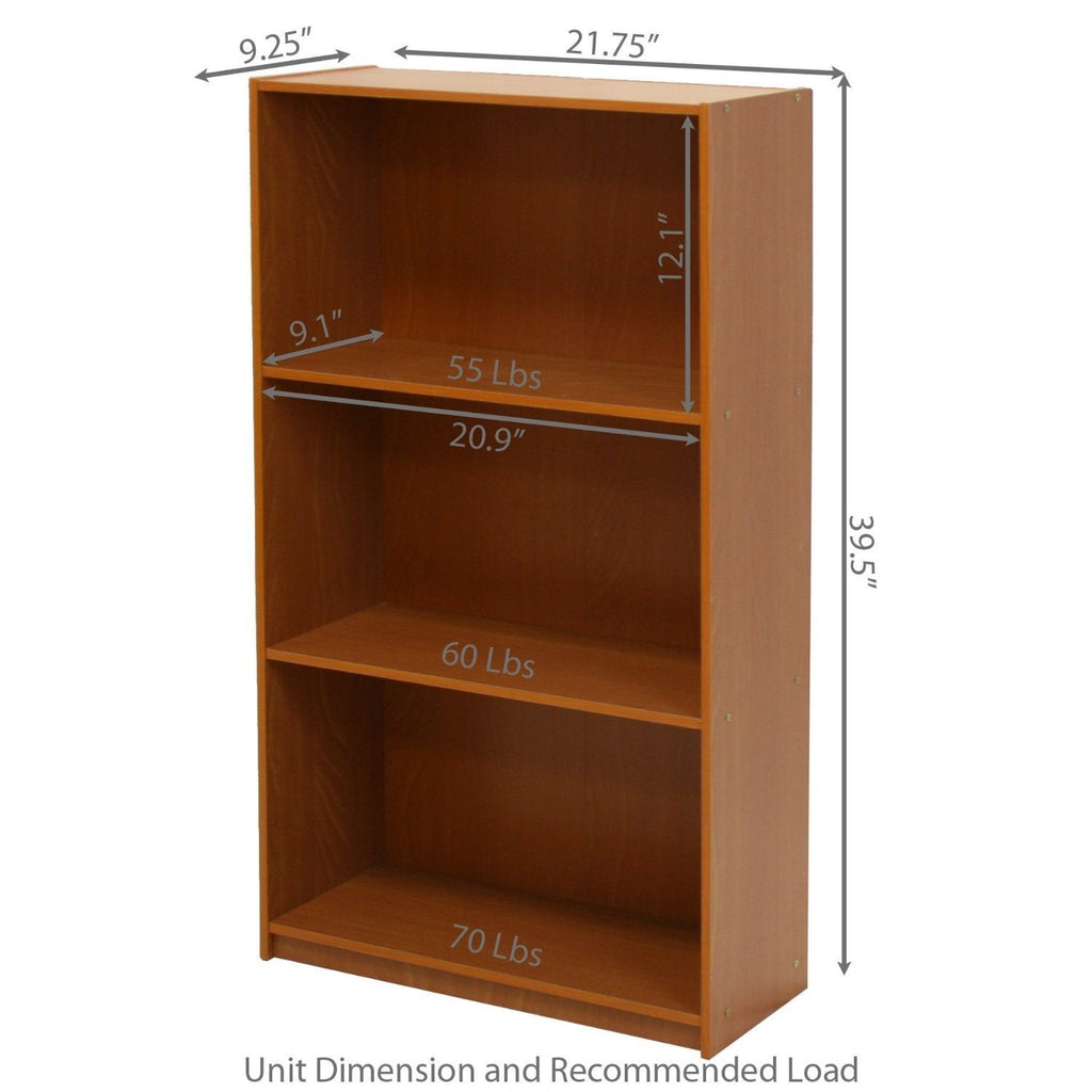 Light Cherry Finish 3-Tier Storage Shelves Bookcase - Deals Kiosk