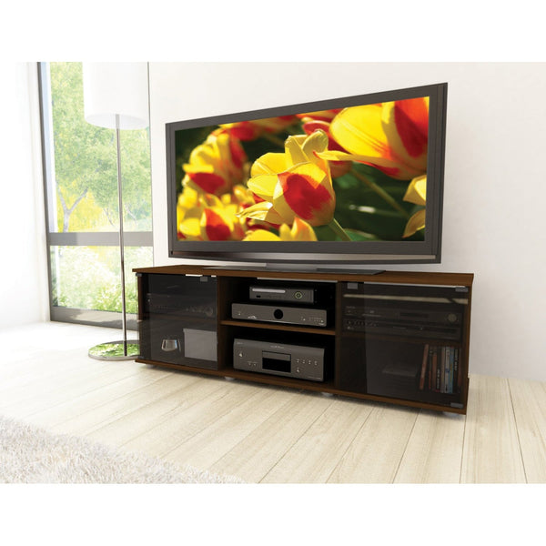 Contemporary Brown TV Stand with Glass Doors - Fits TV's up to 64-inch - Deals Kiosk