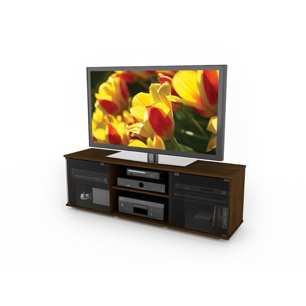 Contemporary Brown TV Stand with Glass Doors - Fits TV's up to 64-inch - Deals Kiosk