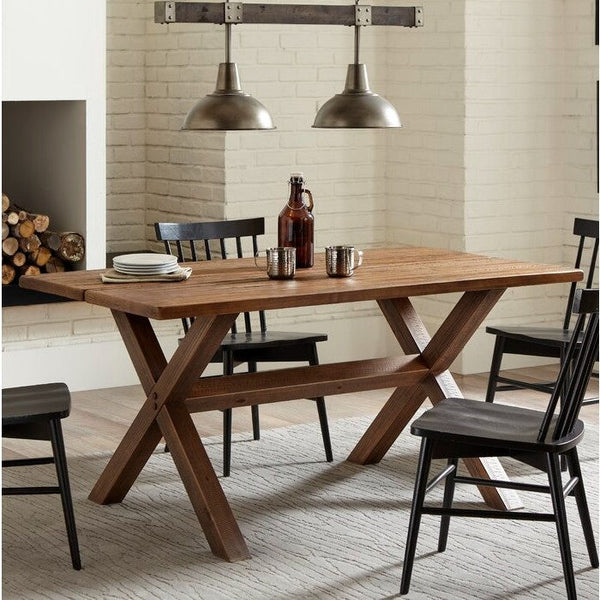 Farmhouse Walnut Solid Wood Dining Trestle Table - Deals Kiosk