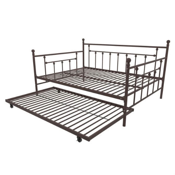 Full size Bronze Metal Daybed with Twin Roll-out Trundle Bed - Deals Kiosk