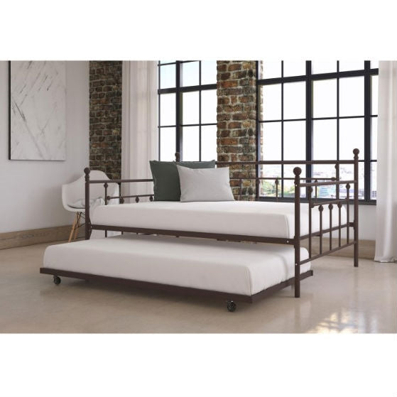 Full size Bronze Metal Daybed with Twin Roll-out Trundle Bed - Deals Kiosk