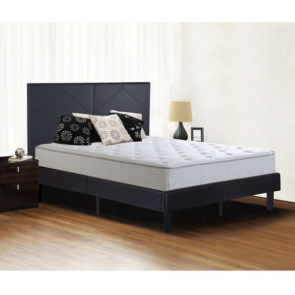Full size Black Faux Leather Platform Bed Frame with Upholstered Headboard - Deals Kiosk