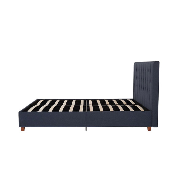 Full Blue Linen Upholstered Platform Bed with Headboard - Deals Kiosk