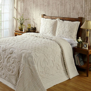 Full size 100-Percent Cotton Chenille Bedspread in Ivory - Deals Kiosk