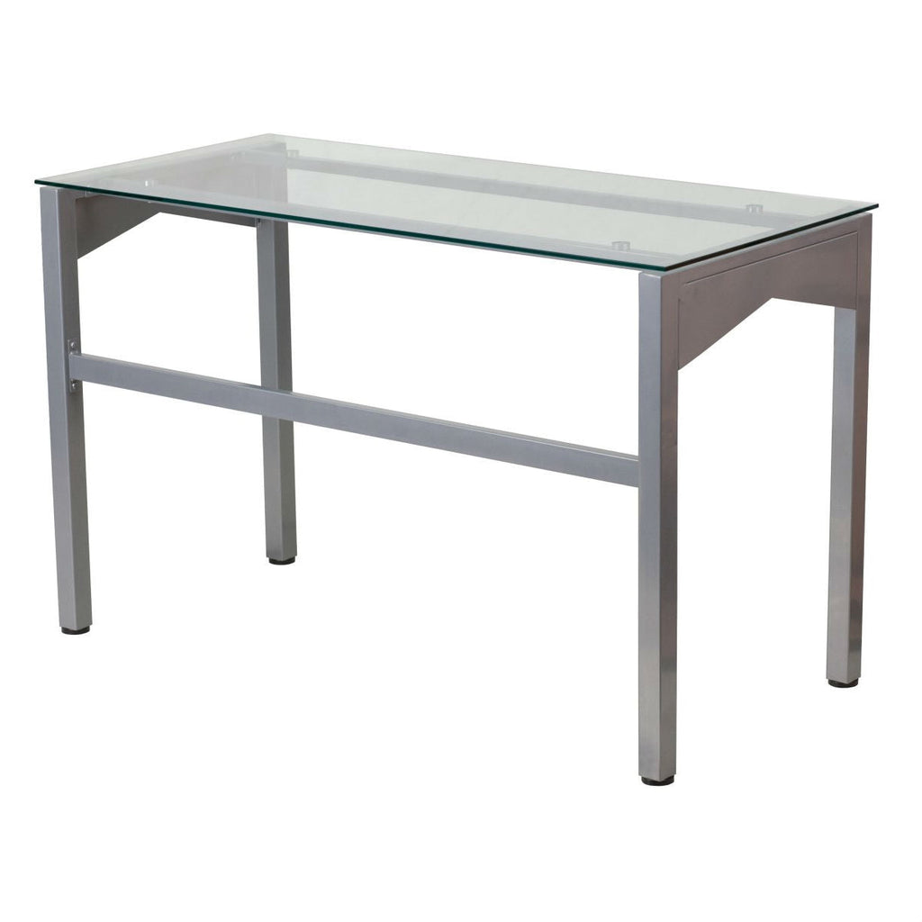 Rectangular Writing Table Office Desk with Clear Tempered Glass Surface - Deals Kiosk