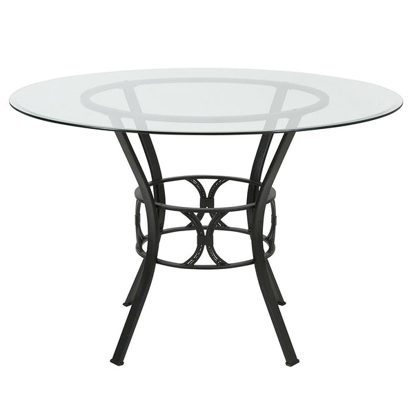 Contemporary 45-inch Round Glass Dining Table with Black Metal Frame - Deals Kiosk